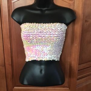 Beyond Iridescent Sequins Strapless Crop Top